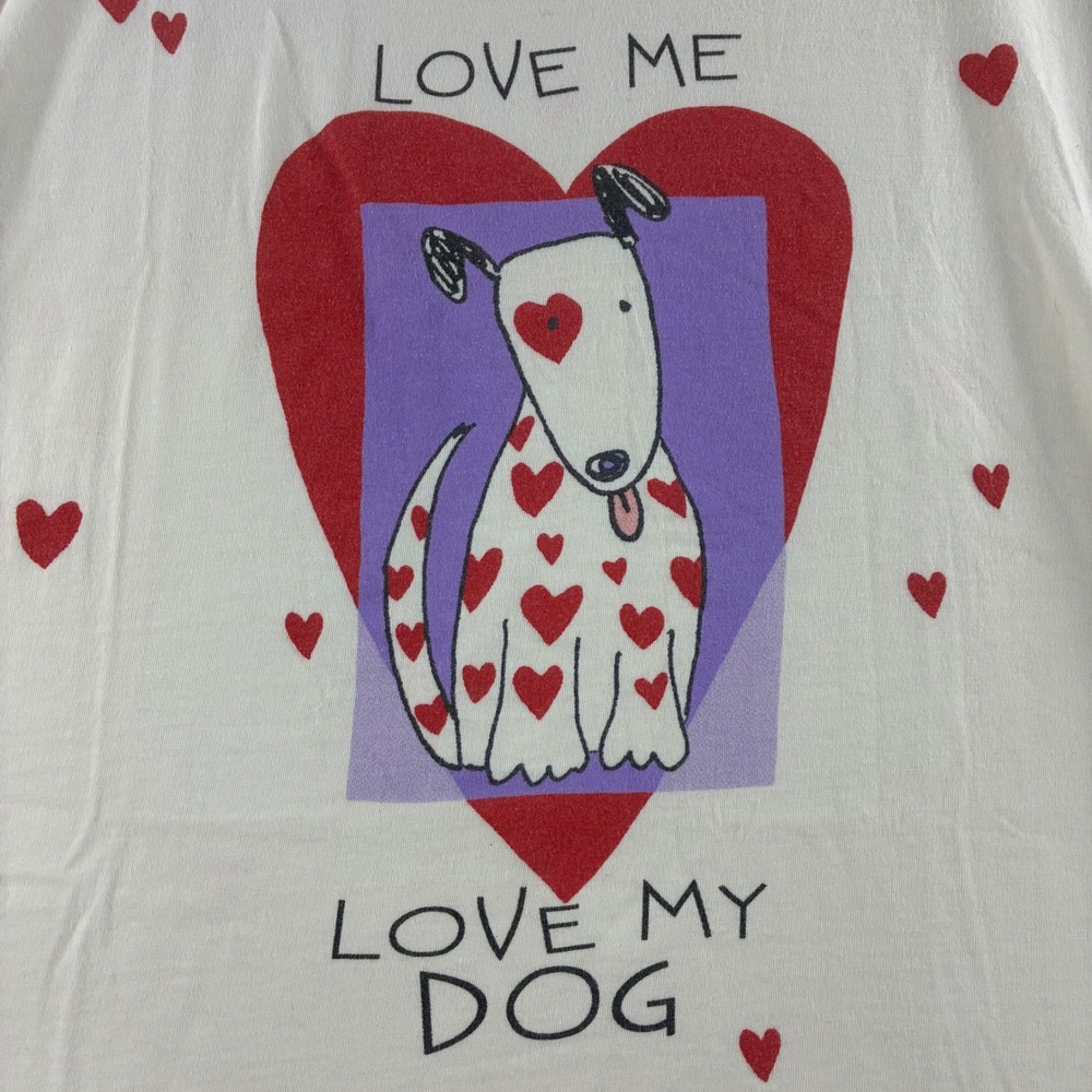 Vintage Relevant Products Love Me Love My Dog Heart T-Shirt White One Size USA - Picture 2 of 4